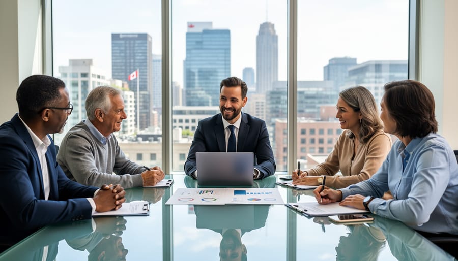 Professional independent funding advisor working at organized office desk